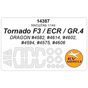 14387 KV Models 1/144 Окрасочная маска для Tornado F3 / ECR / GR.4 (DRAGON #4582, #4614, #4602, #4594, #4575, #4606) + маски на диски и колеса