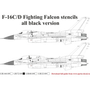 UR72189 UpRise 1/72 Декали для  F-16C/D Fighting Falcon, с тех. надписями, чёрная версия, FFA (удаляемая лаковая подложка)