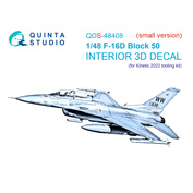 QDS-48408 Quinta Studio 1/48 3D Декаль интерьера кабины F-16D block 50 (Kinetic 2022 tool) (Малая версия)