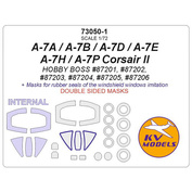 73050-1 KV Models 1/72 A-7A / A-7B / A-7D / A-7E / A-7H / A-7P Corsair II (HOBBY BOSS #87201, #87202, #87203, #87204, #87205, #87206) - Двусторонние маски + маски на диски и колеса