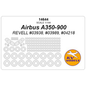 14644 KV Models 1/144 Airbus A350-900 (REVELL #03938, #03989, #04218) + маски на диски и колеса
