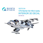 QD72124 Quinta Studio 1/72 3D Декаль интерьера кабины Harrier Gr.1/Gr.3 ранний (Airfix)