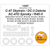 14307 KV Models 1/144 Набор окрасочных масок для модели самолёта C-47 / DC-3 - MINICRAFT