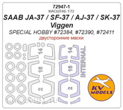 72947-1 KV Models 1/72 SAAB JA-37 / SF-37 / AJ-37 / SK-37 Vigge - (double-sided masks) + masks for wheels and wheels