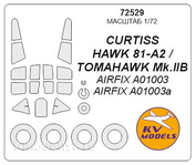 72529 KV Models 1/72 Набор окрасочных масок для остекления модели Curtiss Hawk 81-A-2 + маски на диски и колеса