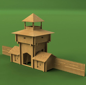 1104 СВмодель 1/60 Надвратная башня Зашиверского острога с частью стены-частокола, Якутия, XVII век