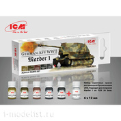 C3003 ICM Set of acrylic paints for Marder I on FCM 36 base and other German armored vehicles 2MV (5 paints + matte varnish, 12 ml each)