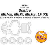 48090 KV Models 1/48 Окрасочная маска для Spitfire Mk.VIII, Mk.IX, Mk.Ixc, LF.IXE + маски на колёса