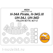 48234 KV Models 1/48 H-34A Pirate, H-34G.lll, UH-34J, UH-34D + маски на диски и колеса