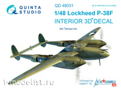 QD48031 Quinta Studio 3D Decal 1/48 of the interior cabin of the P-38F (for the Tamiya model)