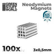 9060 Green Stuff World Neodymium Magnets 3 x 0.5 mm (100 pcs) (N35) / Neodymium Magnets 3x0 ' 5mm - 100 units (N35)