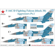 UR32188 Sunrise 1/32 Decals for F-16C/D Fighting Falcon, Aggressors, since. inscriptions, FFA (removable lacquer substrate)