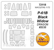 72118 KV Models 1/72 Набор окрасочных масок для остекления модели P-61 Black Widow