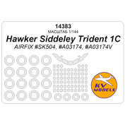 14383 KV Models 1/144 Окрасочная маска для Hawker Siddeley Trident 1C (AIRFIX #SK504, #A03174, #A03174V) + маски на диски и колеса