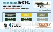 47101 akan Set of acrylic paints aviation Germany 2nd world war 1939-1941 gg. (in a set of banks of 10 ml.)