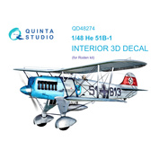 QD48274 Quinta Studio 1/48 3D Декаль интерьера кабины He 51B (Roden)