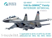 QD48047 Quinta Studio 1/48 3D cabin interior Decal su-30 MKK (for HobbyBoss model)