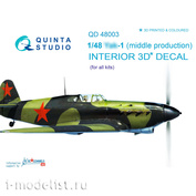 QD48003 Quinta Studio 3D Decal 1/48 of the interior cabin of the Yak-1 (medium series) (for all models)