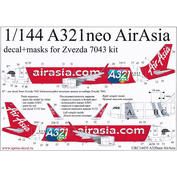 URC14435 UpRise 1/144 Декаль + окрасочная маска для модели авиалайнера A321neo AirAsia (Звезда)