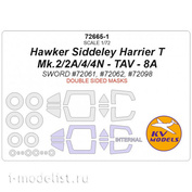72665-1 KV Models 1/72 Маски для Hawker Siddeley Harrier T Mk.2 - двусторонние + маски на диски