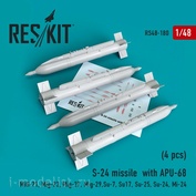 RS48-0180 RESKIT 1/48 Ракета S-24 с APU-68 (4 штуки)