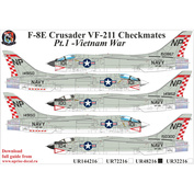 UR48216 UpRise 1/48 Декали для F-8E Crusader VF-211 Checkmates Pt.1 - Vietnam War, с тех. надписями, FFA (удаляемая лаковая подложка)