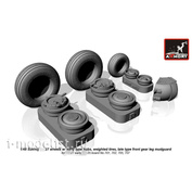 AW48020b Armory 1/48 set of wheel extensions for 27 with early-type hubs, weighted tires, late-type front mudguard