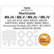 72819 KV Models 1/72 Окрасочная маска для Hurricane Mk.IA / Mk.II / Mk.IIc / Mk.IV (HELLER #152, #269, #80245, #80269 / SMER #163, #0842, #0882, #0890, #0931 / Kovozavody Prostejov #CLK0011, #CLK0012 / MisterCraft #D180, #D208) + маски на диски и колеса