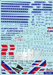 AVD14407  Begemot 1/144 Декаль и маска для самолета Туполев-144