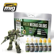AMIG7149 Ammo Mig acrylic paint Set GREEN MECHAS COLORS (green bellows)