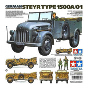 35225 Tamiya 1/35 German Steyr Type 1500A/01 German 1.5 ton all-wheel drive car with two figures and a set of accessories.