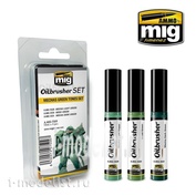 AMIG7509 Ammo Mig MECHAS GREEN TONES SET (a Set of oil paints with a thin brush applicator)
