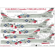 UR48204 Sunrise 1/48 Decal for F-8A/B/D/E Crusader VMF(AW)-235 since. inscriptions (removable lacquer substrate)