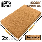 10457 Green Stuff World Лист из пробки 198х296 мм с толщиной 2 мм 2 шт / Cork Sheet in 2mm x2