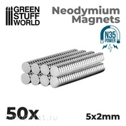 9054 Green Stuff World Neodymium Magnets 5 x 2 mm (50 pieces) (N35) / Neodymium Magnets 5x2mm - 50 units (N35)