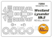 72904 KV Models 1/72 Маска для Westland Lysander Mk.II + маски на диски и колеса