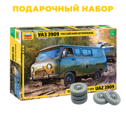 3644P6 Zvezda 1/35 Gift Set: Russian car UAZ 3909 + IM35066 Tire Set KAMA-219 R16