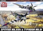 Academy 12512 1/72 Spitfire Mk.14C & Typhoon Mk.1B (two models in a box)