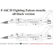 UR48189 UpRise 1/48 Декали для F-16C/D Fighting Falcon, с тех. надписями, чёрная версия, FFA (удаляемая лаковая подложка)