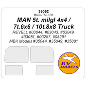 35052 KV Models 1/35 Окрасочная маска для MAN 5t. milgl 4x4 / 7t milgl 6x6 / 10t. milgl 8x8 Truck (REVELL #03044, #03043, #03049, #03081, #03257, #03291 / MBK Models #35044, #35049, #35081)