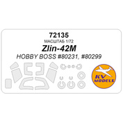 72135 KV Models 1/72 Набор окрасочных масок для остекления модели Zlin-42M