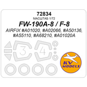 72834 KV Models 1/72 Набор окрасочных масок для модели FW-190A-8 / F-8 (AIRFIX #A01020, #A02066, #A50136, #A55110, #A68210, #A01020A) + маски на диски и колеса