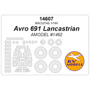 14607 KV Models 1/144 Набор окрасочных масок для модели Avro 691 Lancastrian (Amodel #1462) + маски на диски и колеса