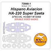 72068-1 KV Models 1/72 Маска окрасочная для Hispano Aviacion HA-220 Super Saeta - двусторонние маски + маски на диски и колеса