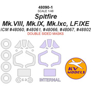 48090-1 KV Models 1/48 Paint Mask for Spitfire Mk.VIII, Mk.IX, Mk.Ixc, LF.IXE - (double-sided masks) + masks on wheels