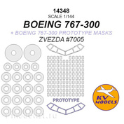 14348 KV Models 1/144 Окрасочная маска для Boeing 767 + (Boeing 767 prototype mask) - (ZVEZDA #7005) + маски на диски и колеса