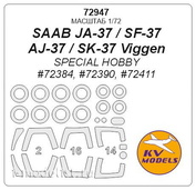 72947 KV Models 1/72 Окрасочные маски для SAAB JA-37 / SF-37 / AJ-37 / SK-37 Viggen + маски на диски и колеса