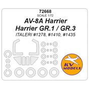72668 KV Models 1/72 AV-8A Harrier / Harrier GR.1 / GR.3 (ITALERI #1278, #1410, #1435) + маски на диски и колеса