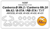 14397 KV models 1/144 Canberra-B Mk.2 / Canberra Mk.20 / Mk.62 / B-57A / RB-57A T.17 (AMODEL #1426, #1428, #1430, #1431) + маски на диски и колеса