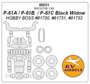 48031 KV Models 1/48 Окрасочные маски для P-61A / P-61B  / P-61C Black Widow + маски на диски и колеса
